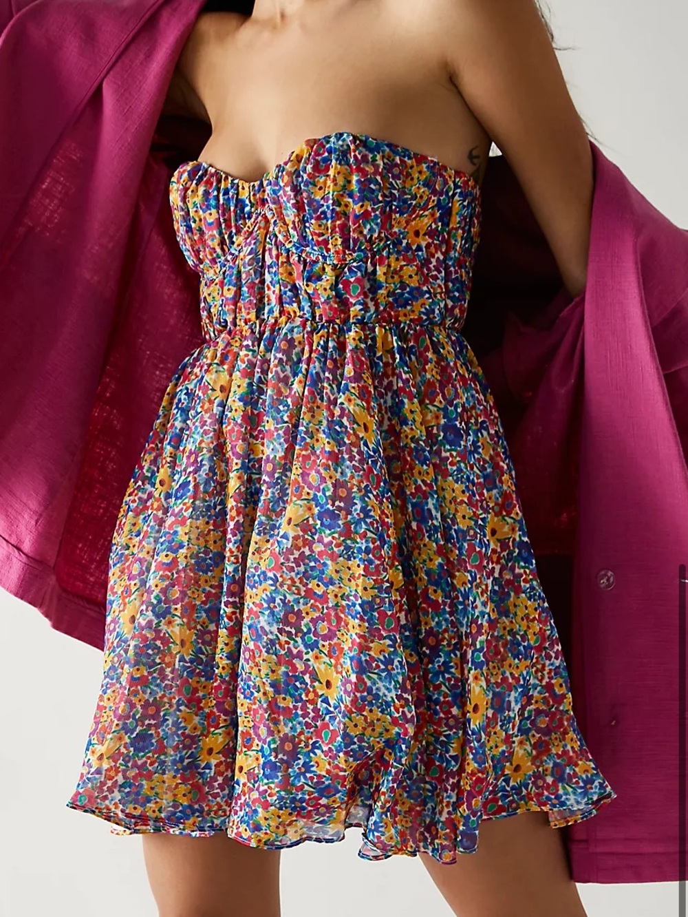 New For Love & Lemons Sasha Strapless Mini Dress Floral Print Bustier Size Small